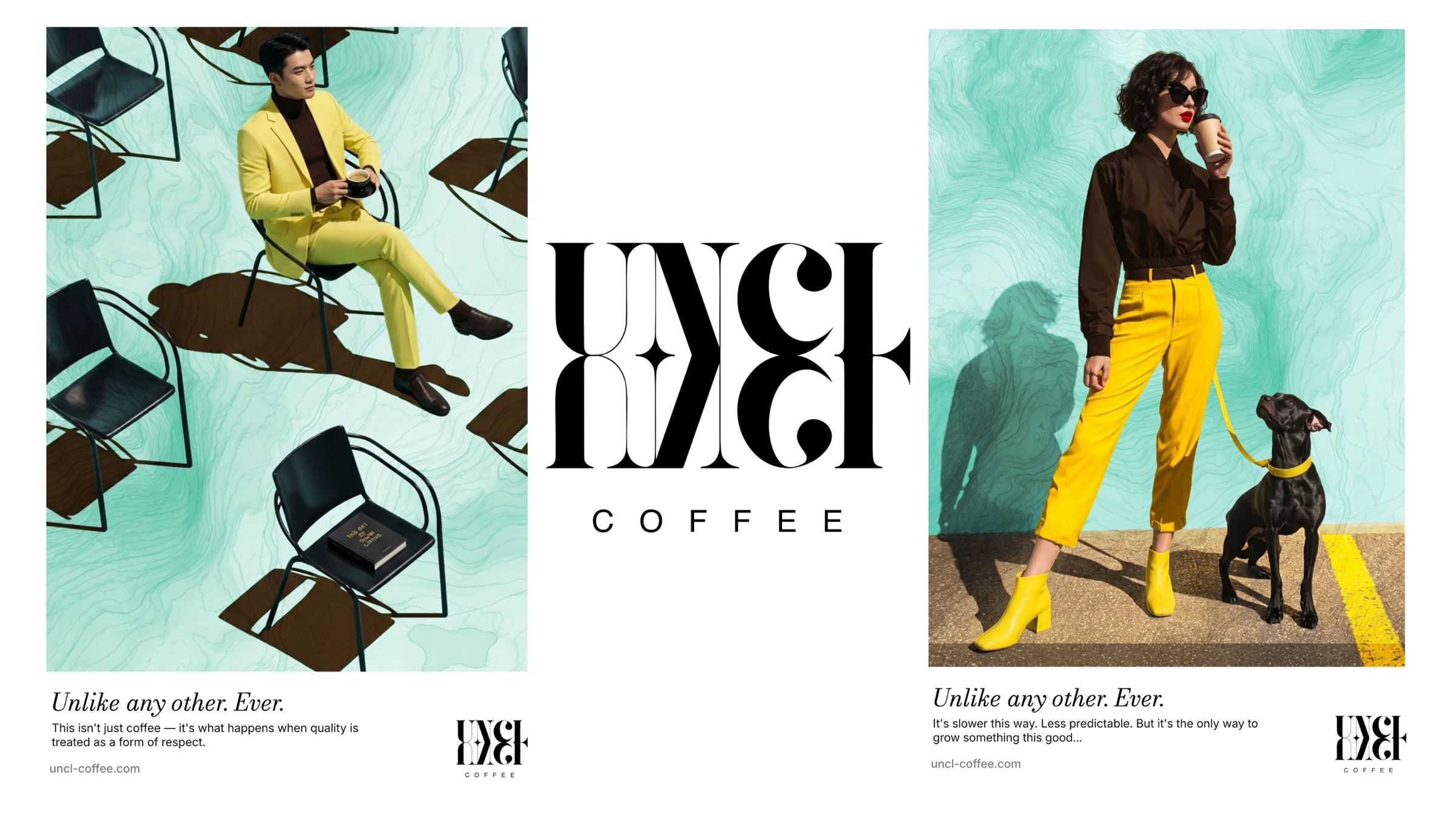 UNCL Coffee campaign posters and logo