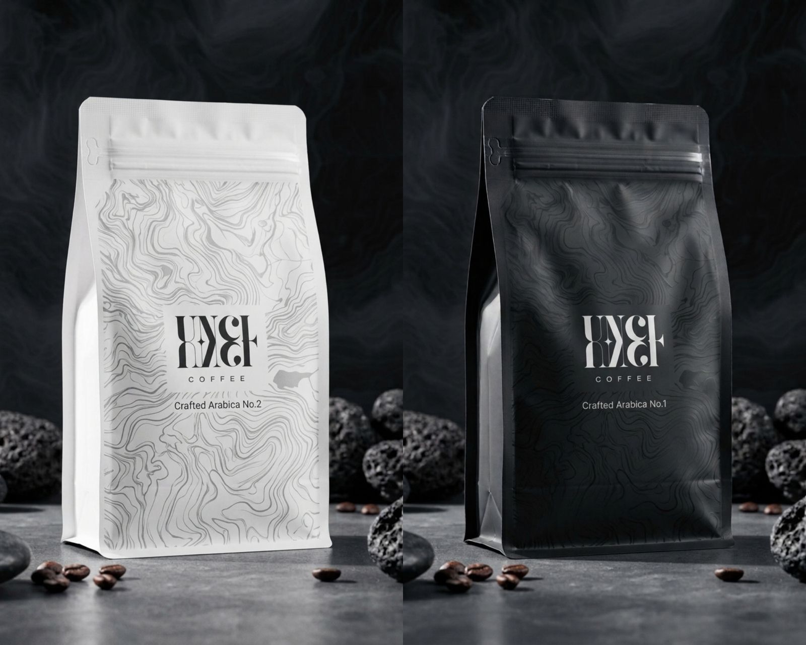 UNCL Coffee bags in white and black
